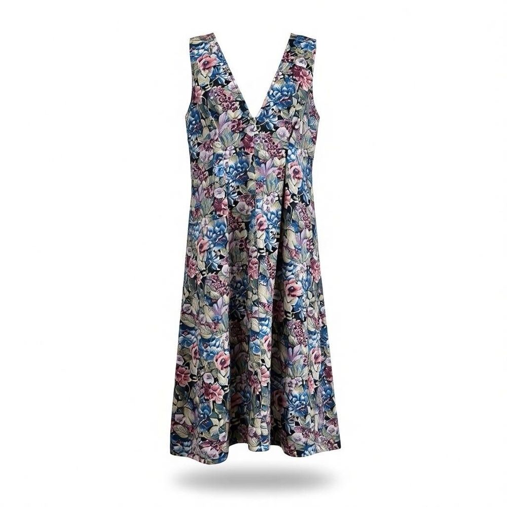 Handmade Pastel V-Neck Floral Overall Jumper Dress Size L Vintage 90S Cottage